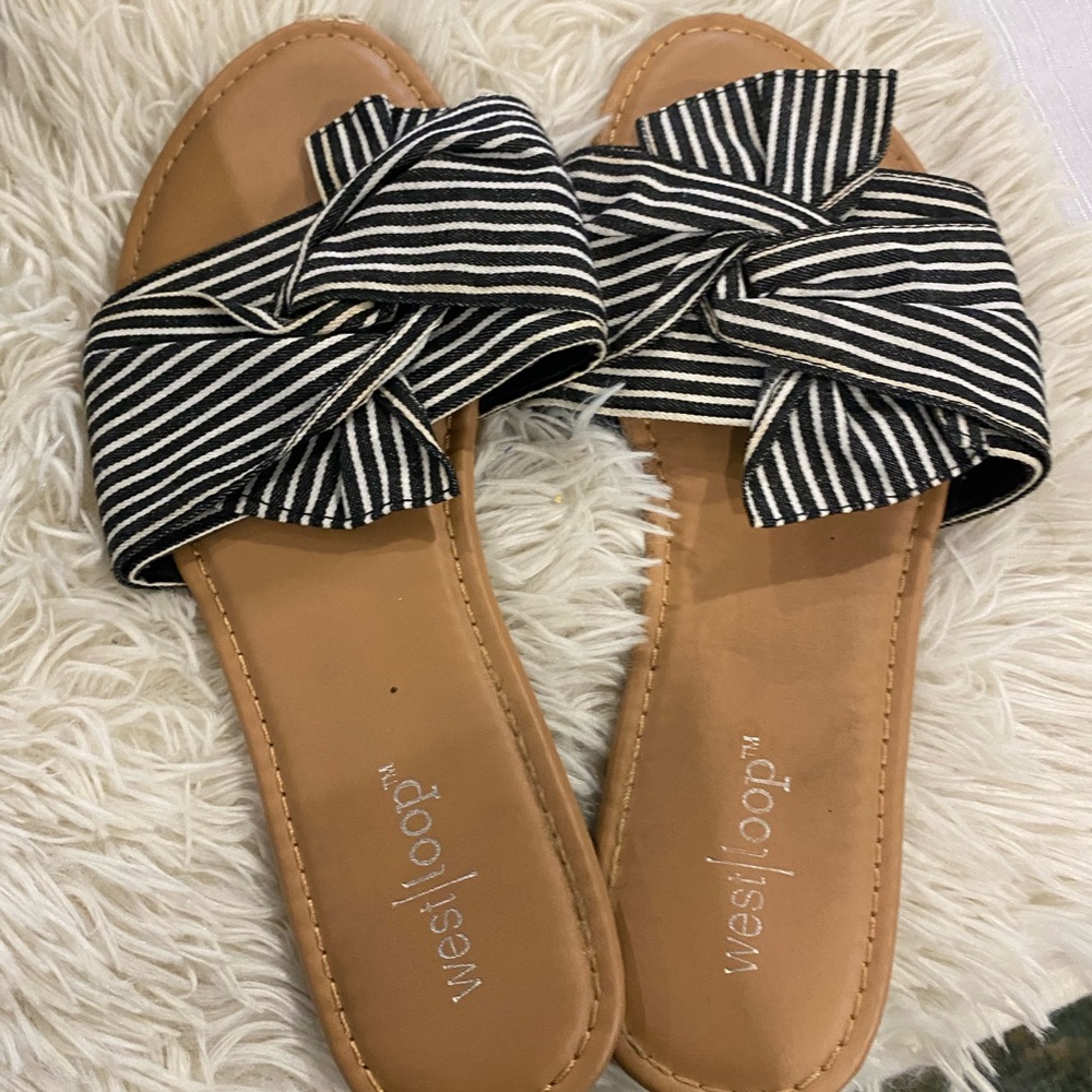 West Loop Striped Black and White Sandals